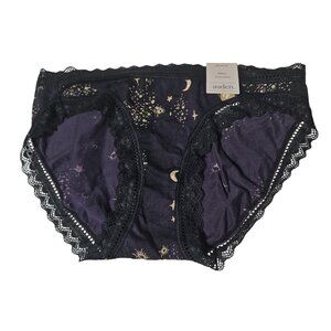 Auden Purple Celestial Bikini Briefs Size SX Black Lace Trim Cotton Blend
